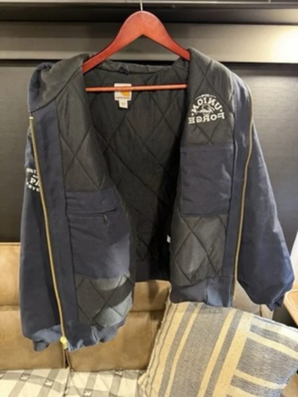 Carhartt Navy Blue Hooded J140 Jacket - Union Forge Vodka Promo Sz L USA